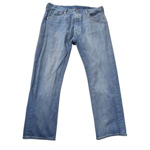 Levis 501 Light Wash Denim Jeans Straight Stretch Button Fly Mens 38x30